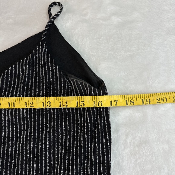 Peach Love California Black With Silver Metallic Pinstripes Lined Dress Small - Picture 7 of 14